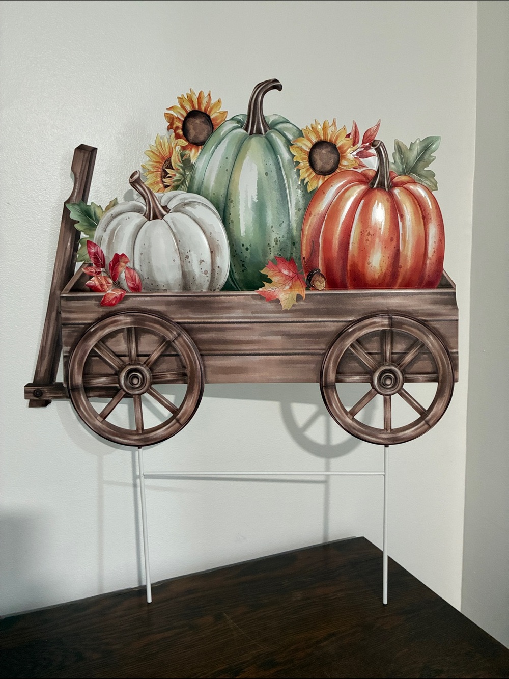 NWT- 26x22- Fall- Harvest- Pumpkins & Sunflowers Metal Wagon Yard/ Garden Stake